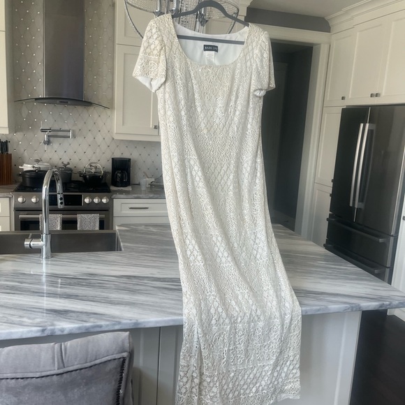 Vintage mother  of the bride floor length gown cream gold lace crochet effect - Picture 10 of 17